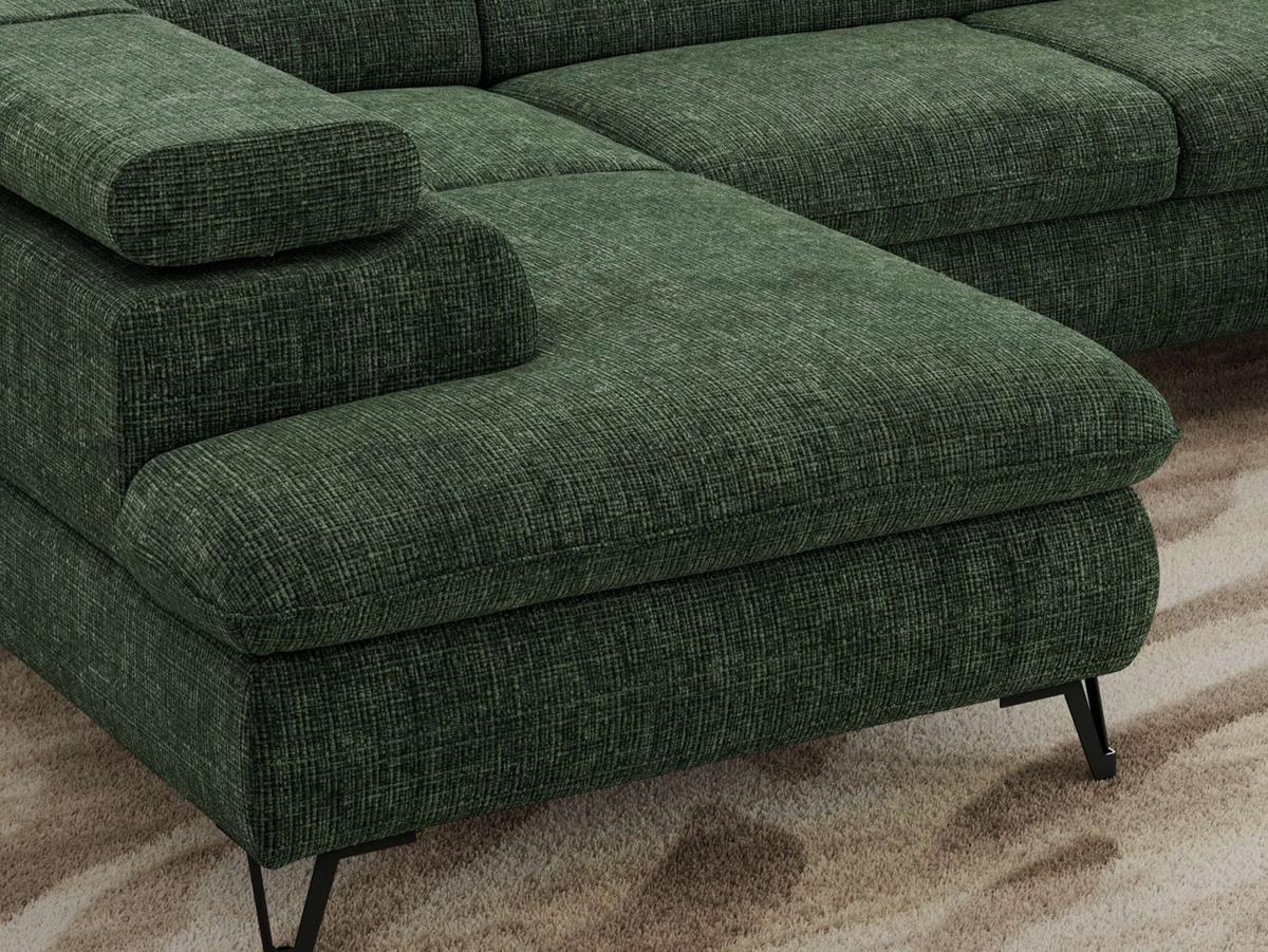 WOHNLANDSCHAFT PABLO U Schenille grob gewebt Dunkelgrün mit Topper Visco - Dunkelgrün/Schwarz, Textil/Metall (346/76/208cm) - MKS