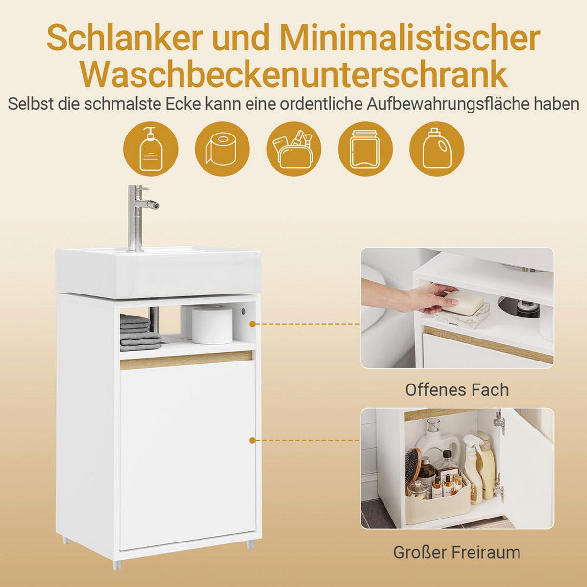 WASCHBECKENUNTERSCHRANK Schmal mit U-Aussparung 40x60x30cm - Weiß, Holzwerkstoff (40/60/36cm) - SoBuy