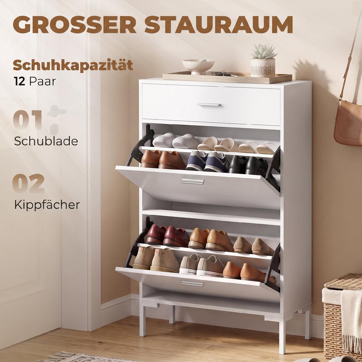 SCHUHSCHRANK MDF Weiß - Weiß, Holzwerkstoff/Metall (26/110/75cm) - HOMCOM