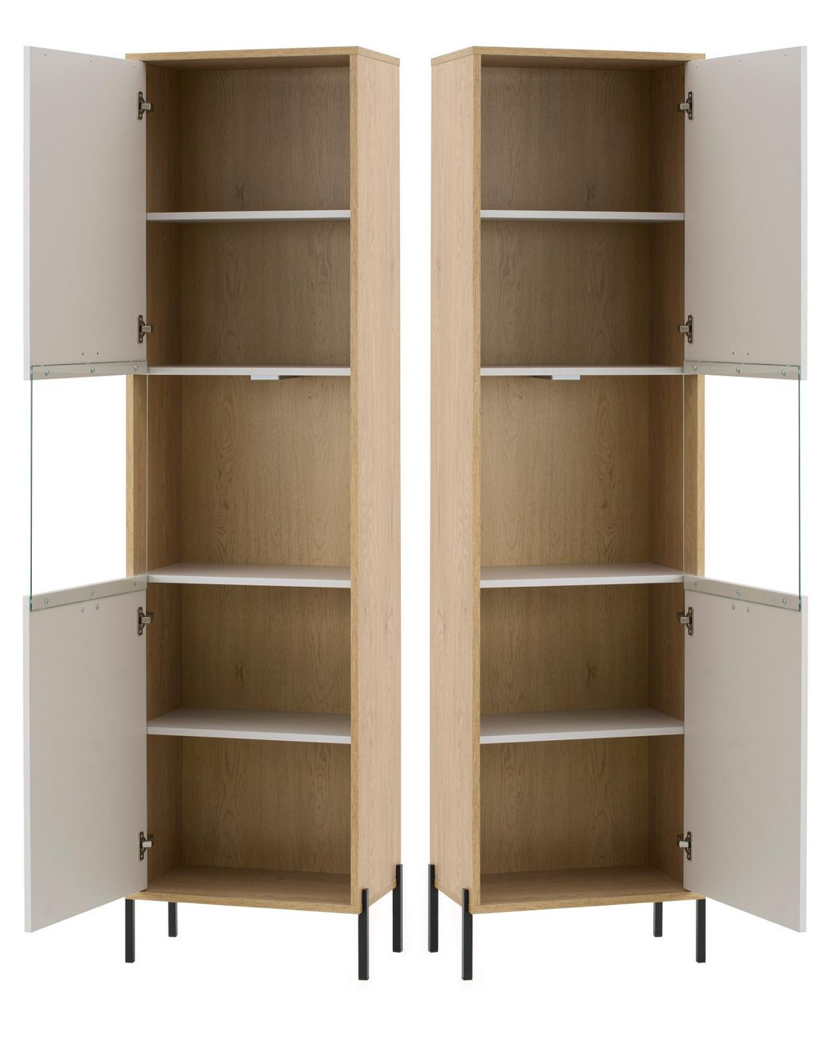 VITRINE Kaschmir, Eiche 54 x 204 cm, VITRINEnschrank mit Soft-Close - Kaschmir/Eichefarben, Glas/Holzwerkstoff (54/204/35cm) - Furn.Design