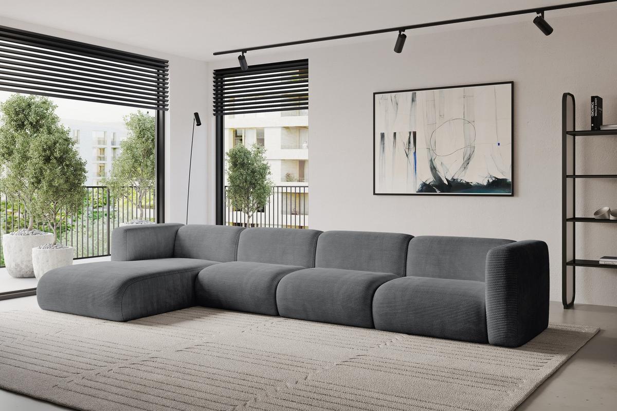 ECKSOFA Ottomane Links MIRA-L3 409x179x70 Dunkelgrau Cord - Dunkelgrau/Graphitfarben, Holzwerkstoff/Kunststoff (409/179cm) - ALTDECOR