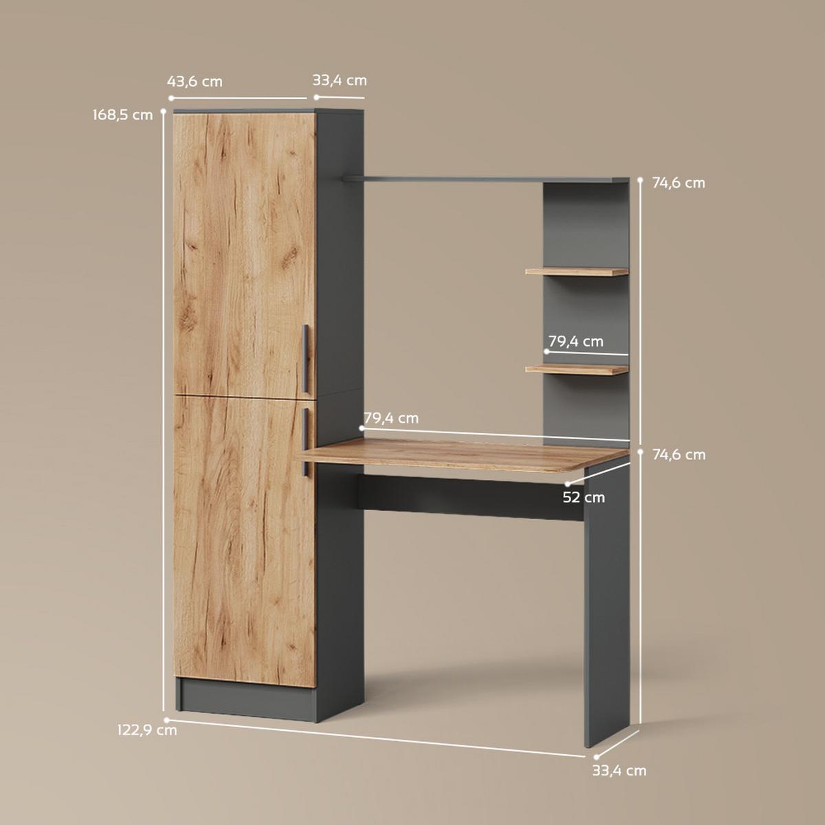 SCHREIBTISCH Rina Anthrazit/Goldkraft Eiche 122.9 x 168 cm - Honigeiche/Anthrazit, Holzwerkstoff (52/122.9/168cm) - Livinity®