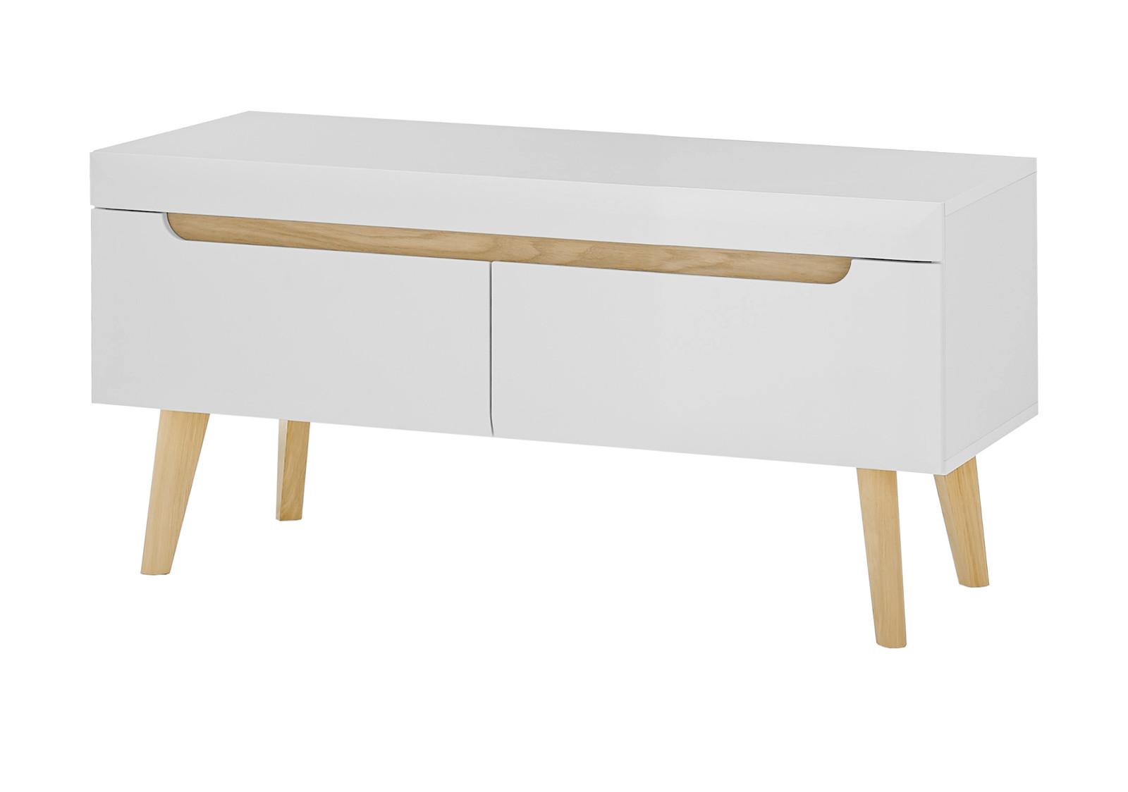 TV-LOWBOARD weiß matt, Eiche, skandinavisch 107 cm, TV-Unterteil mit Vollauszug - Eichefarben/Weiß, Holz/Holzwerkstoff (107/50/50cm) - Furn.Design