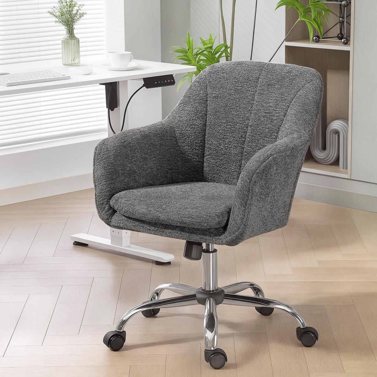SCHREIBTISCHSTUHL Grau - Chromfarben/Grau, Textil/Metall (63/96/64cm) - HOMCOM