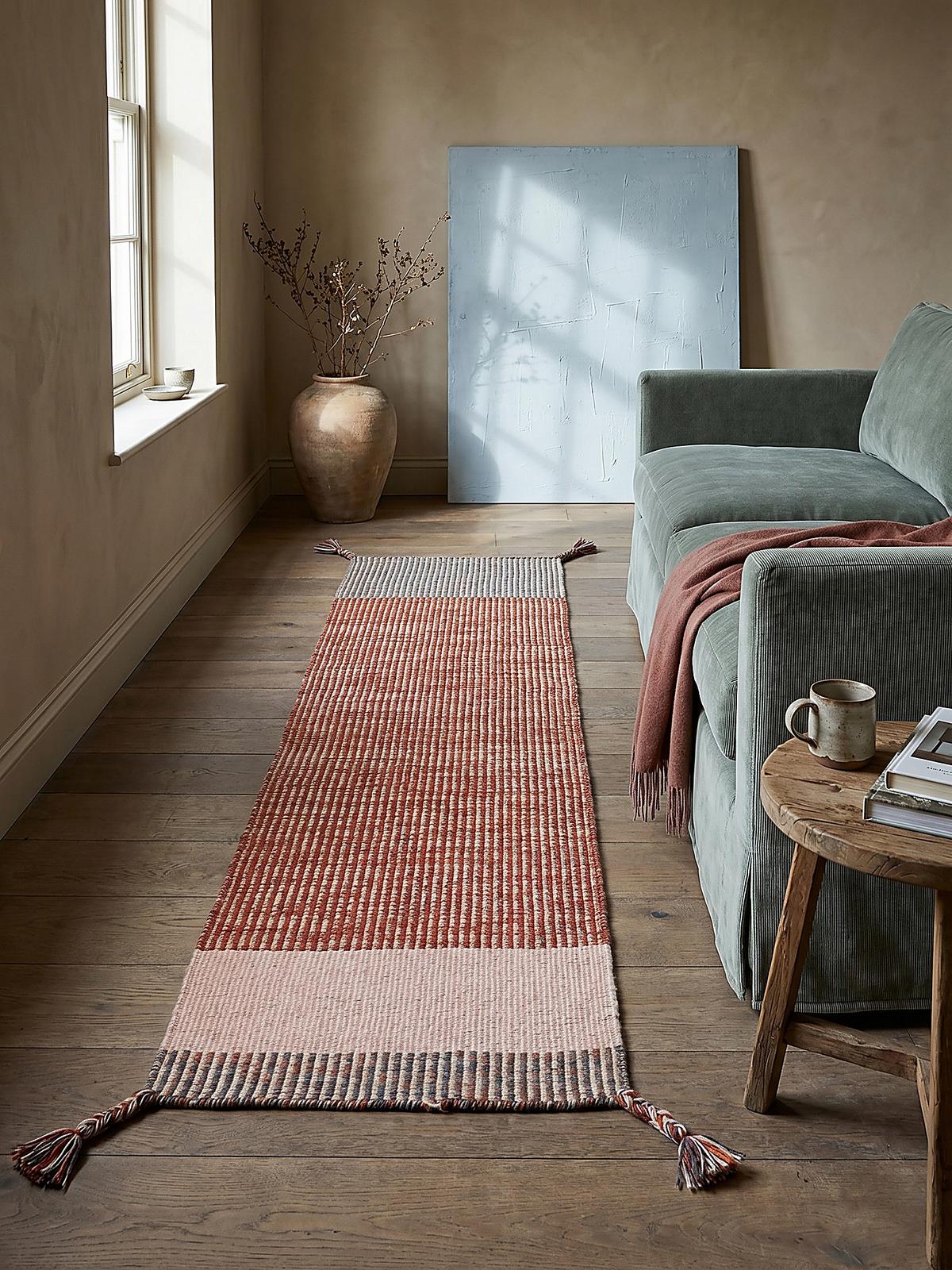WOLLTEPPICH handgewebt WEY, gestreift, Rot, 60 x 200 cm - Rot, Textil (200/60cm) - KADIMA DESIGN