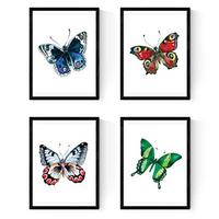 POSTER Set mit 4 bunte Schmetterlinge A4 Rahmenlos - Klar, Papier (29.7/3cm) - Nacnic