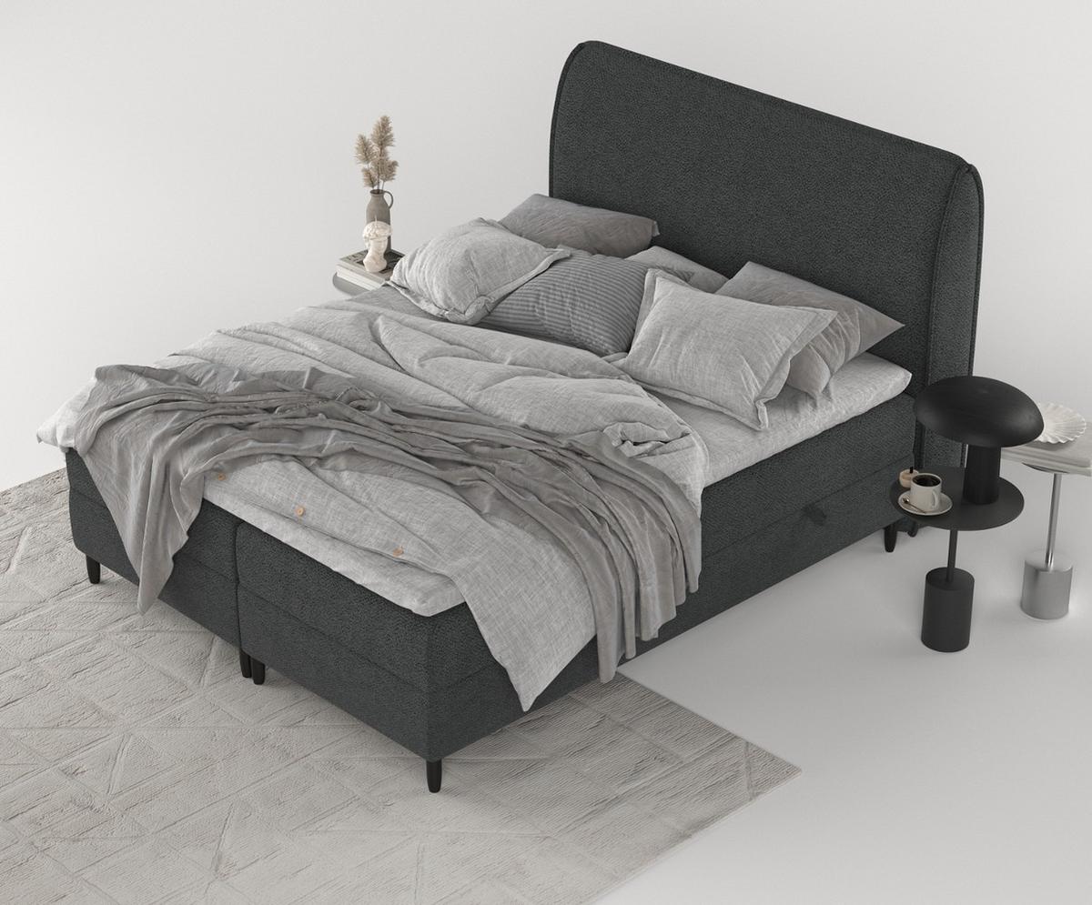 BOXBETT Lunaro 120/200 cm Anthrazit im Bubble Stoff - Anthrazit/Schwarz, Holz/Holzwerkstoff (120/200cm) - AltaBeds