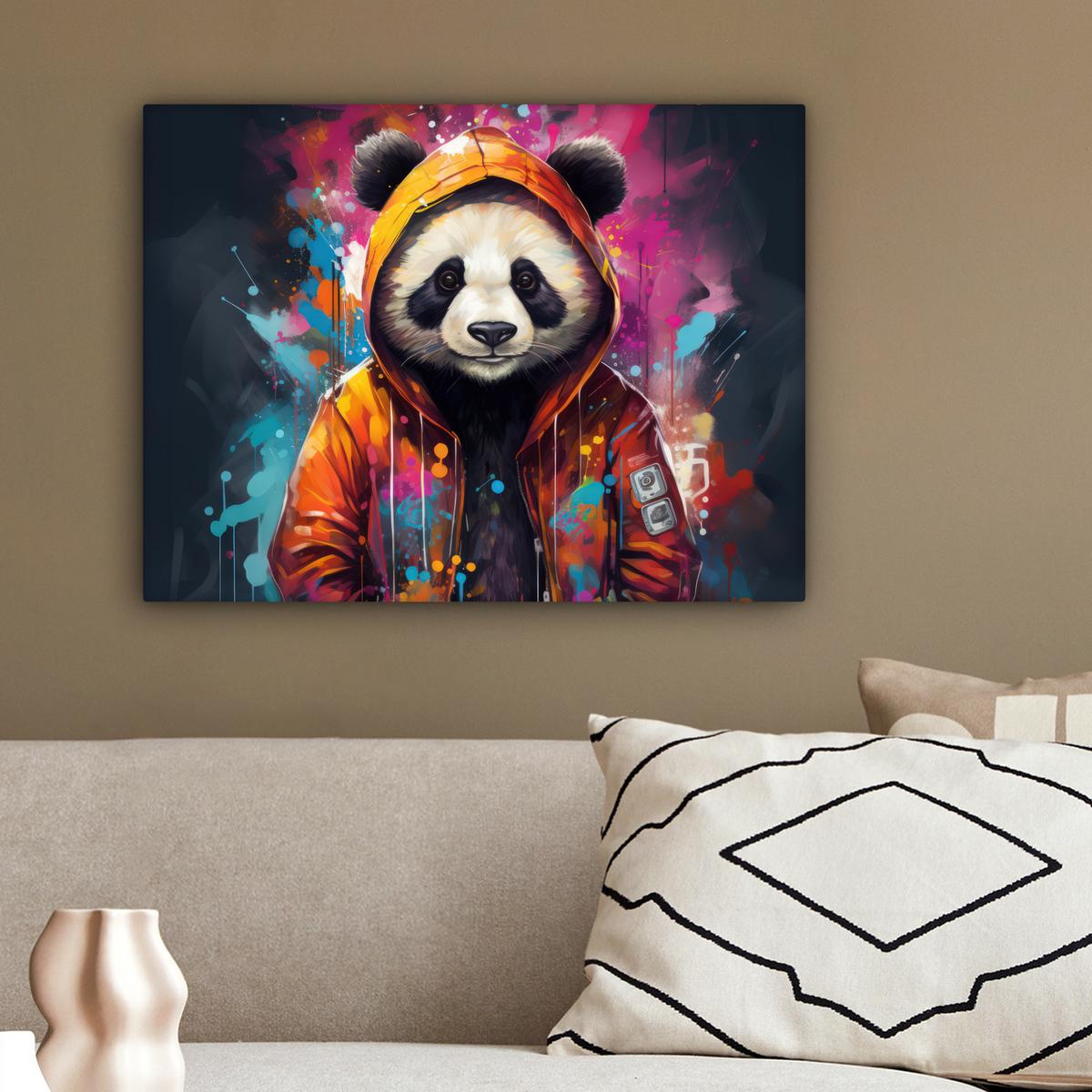 LEINWANDBILD Panda - Jacke - Graffiti - Orange Wandbild 40x30 cm - Orange, Textil (40/30cm) - MuchoWow