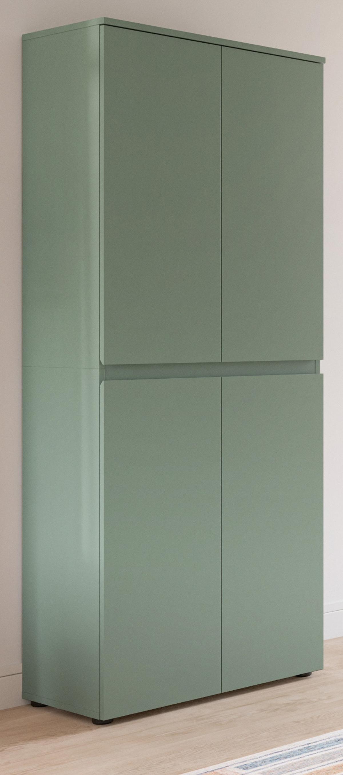 MEHRZWECKSCHRANK grün 70 x 175 cm, Stauraumschrank 4-türig mit 9 Fächern - Schwarz/Grün, Holzwerkstoff/Kunststoff (70/175/37cm) - Inn.Furn