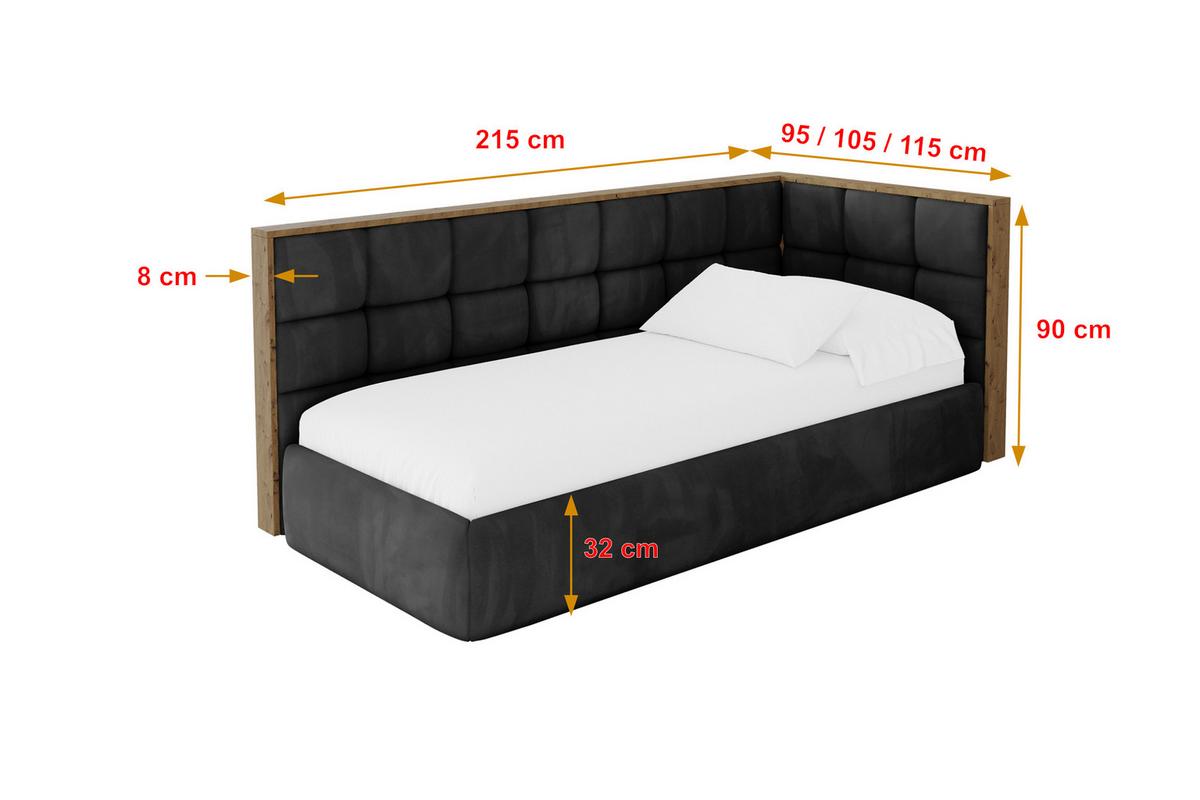 EINZELLBETT Jugendbett mit Bettkasten und Matratze H3/H4, Links - SOVY 80x200 Schwarz - Schwarz, Holzwerkstoff/Textil (80/200cm) - ALTDECOR