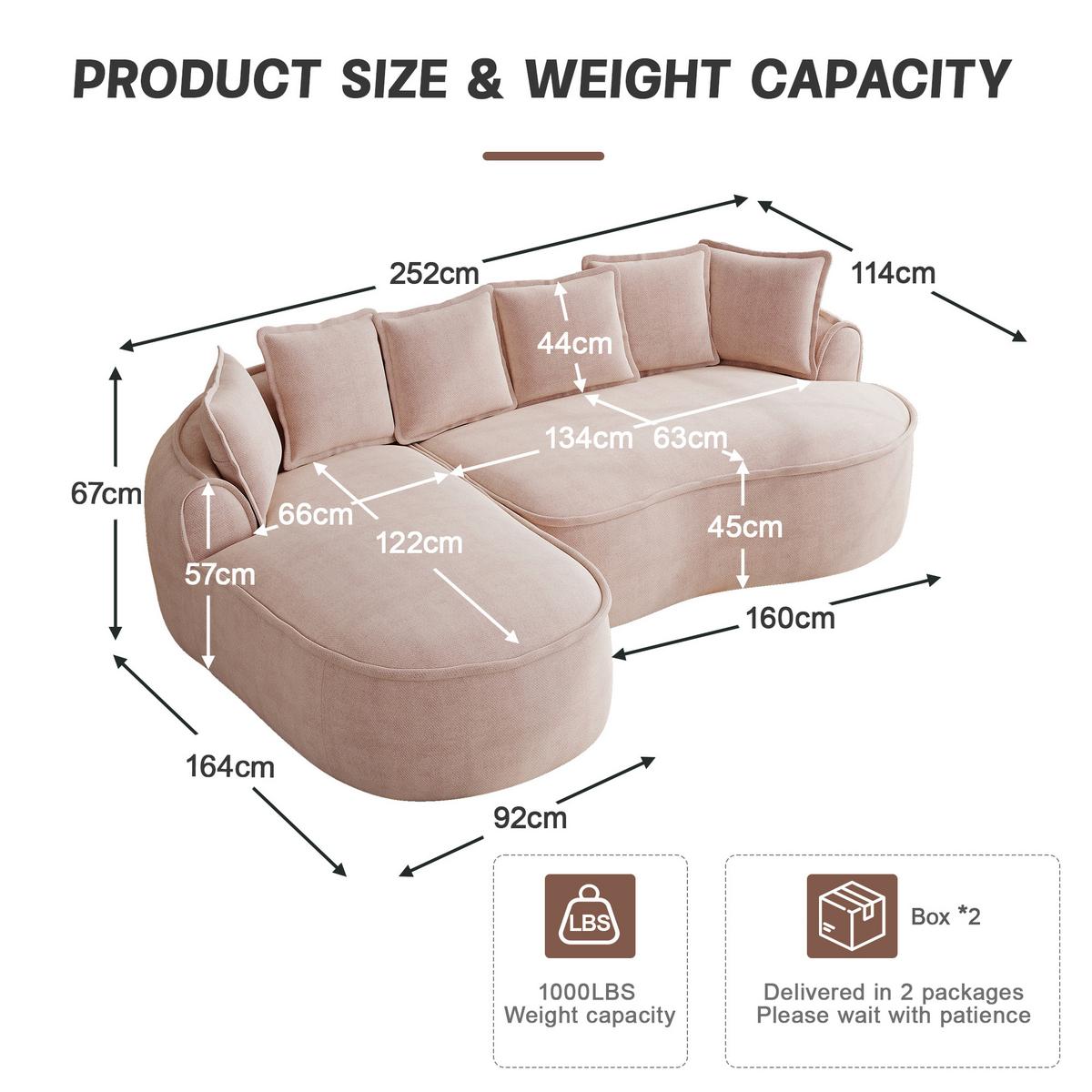 ECKSOFA chenille mit extra tiefer chaiselongue & rahmenlosem design - Pink, Textil (252/164cm) - Urban Meuble
