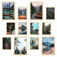 POSTER Set Mit 12 Die Fesselnde Schönheit Der Natur A3 Rahmen Aus Hellem Holz - Beige, Papier (29.7/5/42cm) - Nacnic