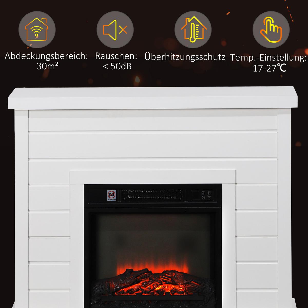 ELEKTROKAMIN mit Heizung und mit Flammeneffekt 1800W - Weiß, Metall (22/81.7/96.5cm) - HOMCOM