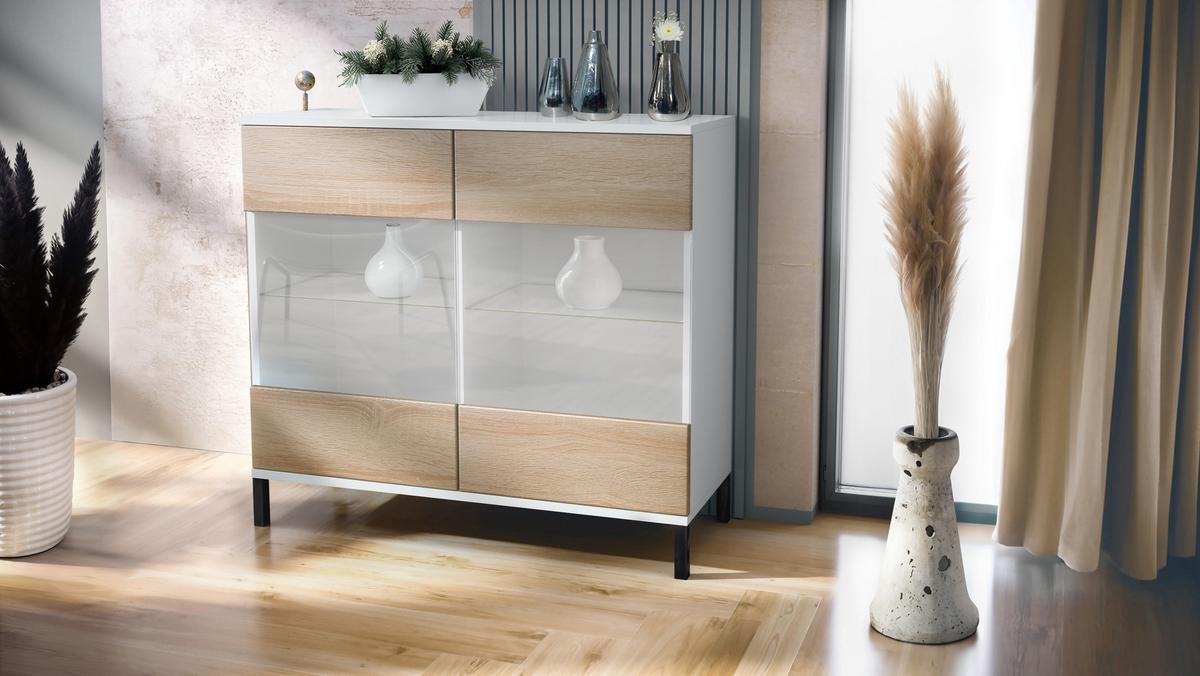 KOMMODE Bari Eiche sägerau - Eiche San Remo, Holzwerkstoff (92.5/83.5/35cm) - Vladon