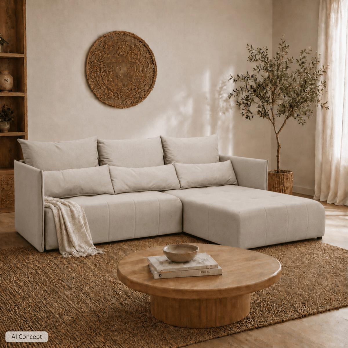 ECKSOFA APOLLO L mit Schlaffunktion und Bettkasten – rechte Seite - Beige, Textil (246/188cm) - Lookway