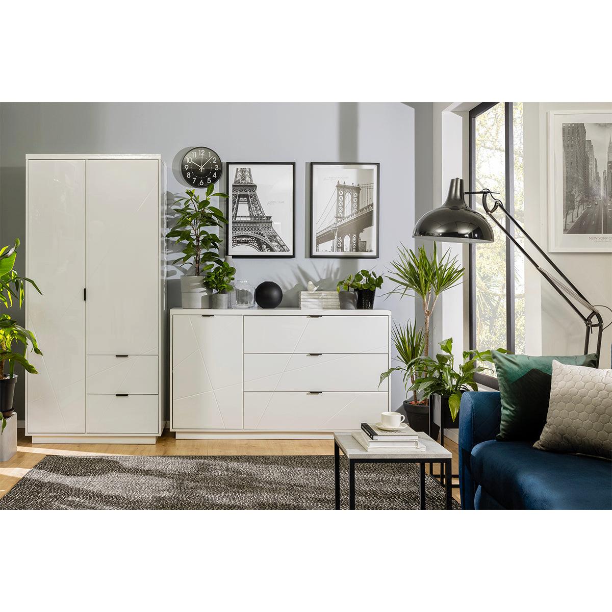 SCHRANK 2 Türen Sven Weiß - Weiß Hochglanz, Holzwerkstoff (94/201/57cm) - Petits-meubles