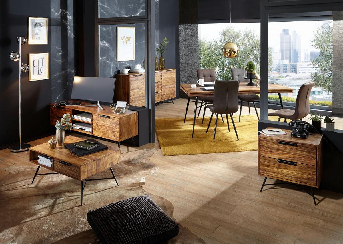 LOWBOARD Massivholz Industrial Stil 160x54x40 cm Modell NISHAN - Schwarz/Braun, Holz/Metall (160/54/40cm) - KADIMA DESIGN