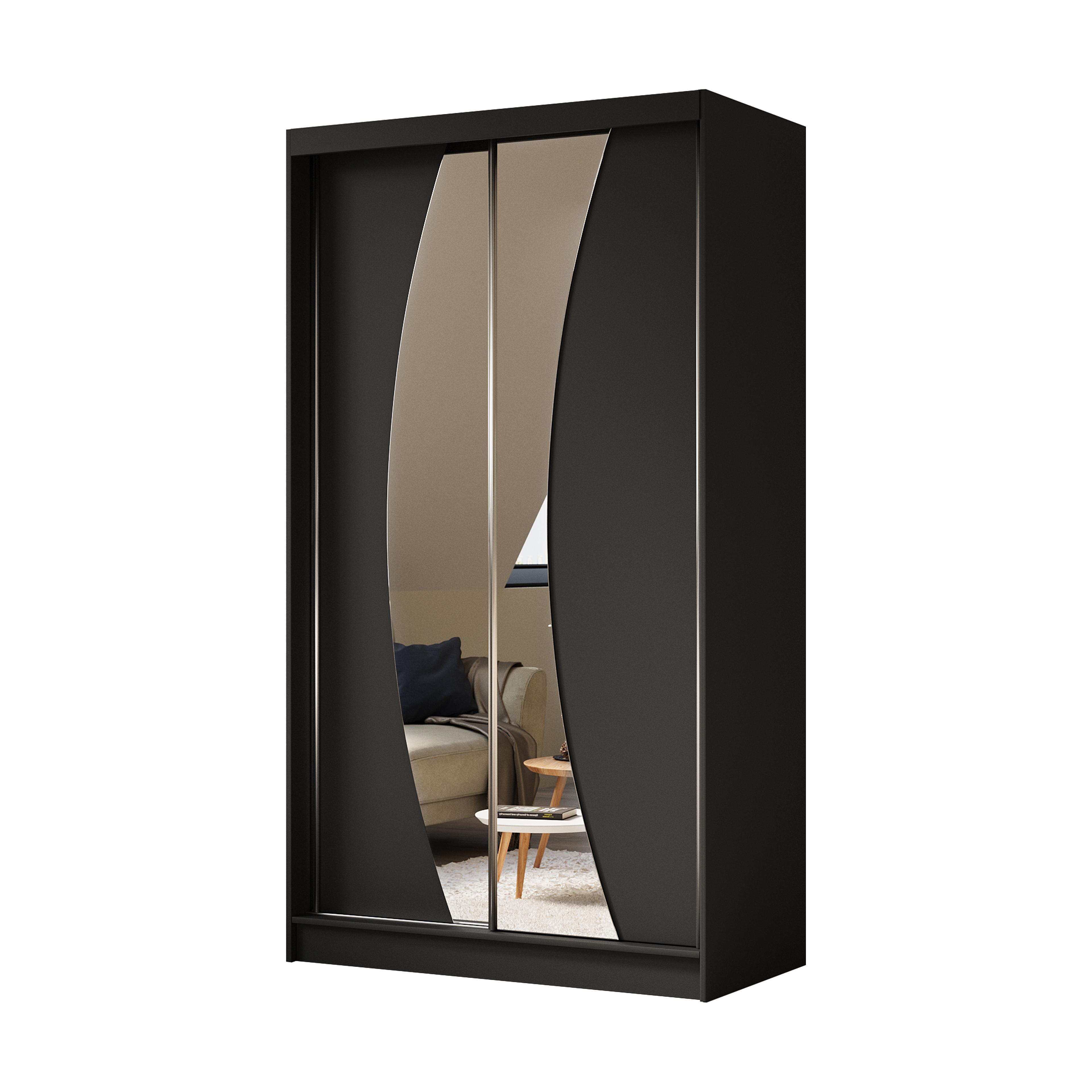 KLEIDERSCHRANK mit Spiegel-Schiebetüren und Aluminium-Leisten - VOXI - 120 cm Schwarz - Schwarz, Holzwerkstoff (120/216/61cm) - ALTDECOR