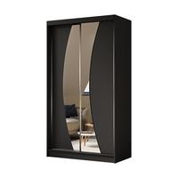 KLEIDERSCHRANK mit Spiegel-Schiebetüren und Aluminium-Leisten - VOXI - 120 cm Schwarz - Schwarz, Holzwerkstoff (120/216/61cm) - ALTDECOR