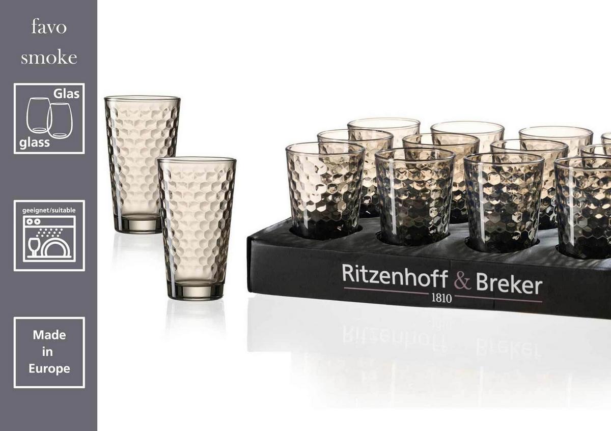 LONGDRINKGLÄSER Favo Braun 400 ml 12er Set - Braun, Glas (0.4L) - Ritzenhoff Breker