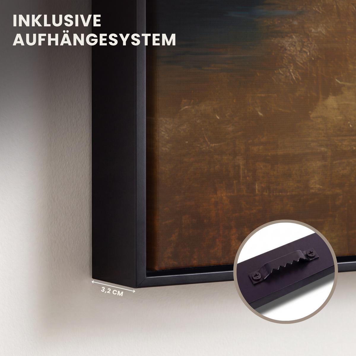 LEINWAND Bilder mit Rahmen - Bergkulisse mit goldenem Sonnenuntergang - 70x100 - Goldfarben, Textil (70/100cm) - MuchoWow