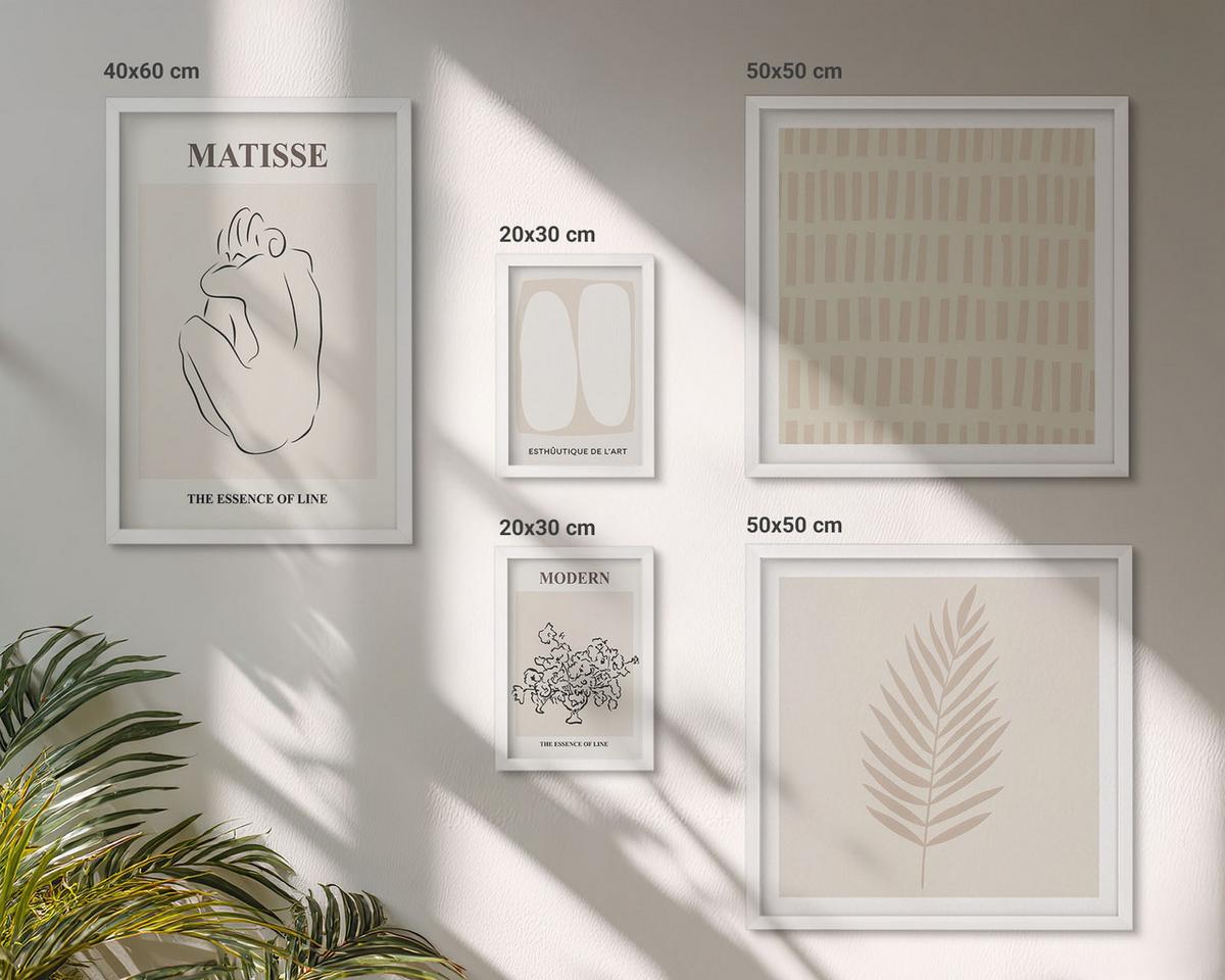 BILDER SET 5er Set - 50x50 cm & 20x30 cm & 40x60 cm Weißer Rahmen - Linien, Formen, Beige, Weiß - Weiß, Kunststoff (40/60cm) - TULUP