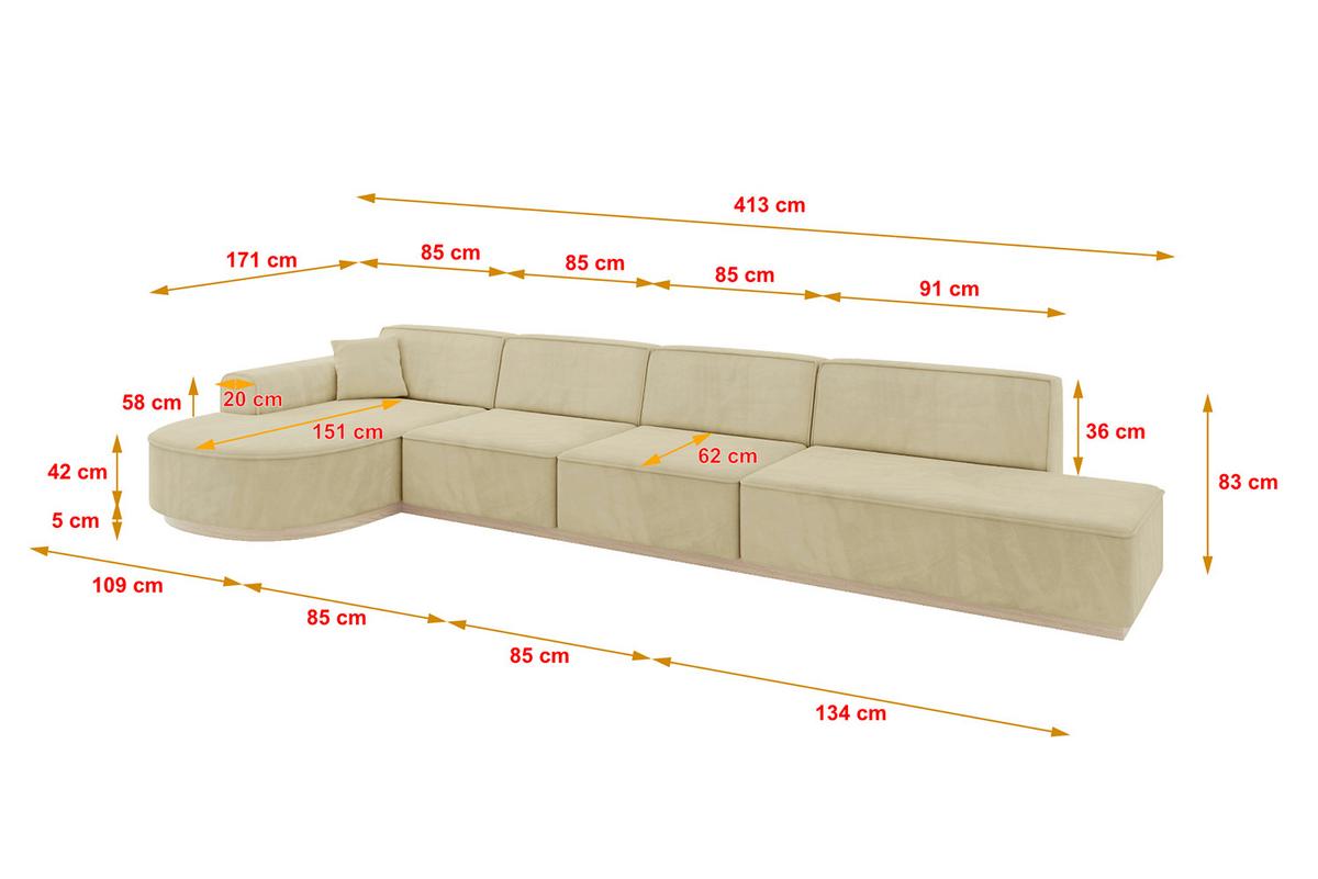 ECKSOFA Ottomane Links ARRIO-L3 - 413x171x83 cm Beige - Beige, Holzwerkstoff/Textil (413/171cm) - ALTDECOR