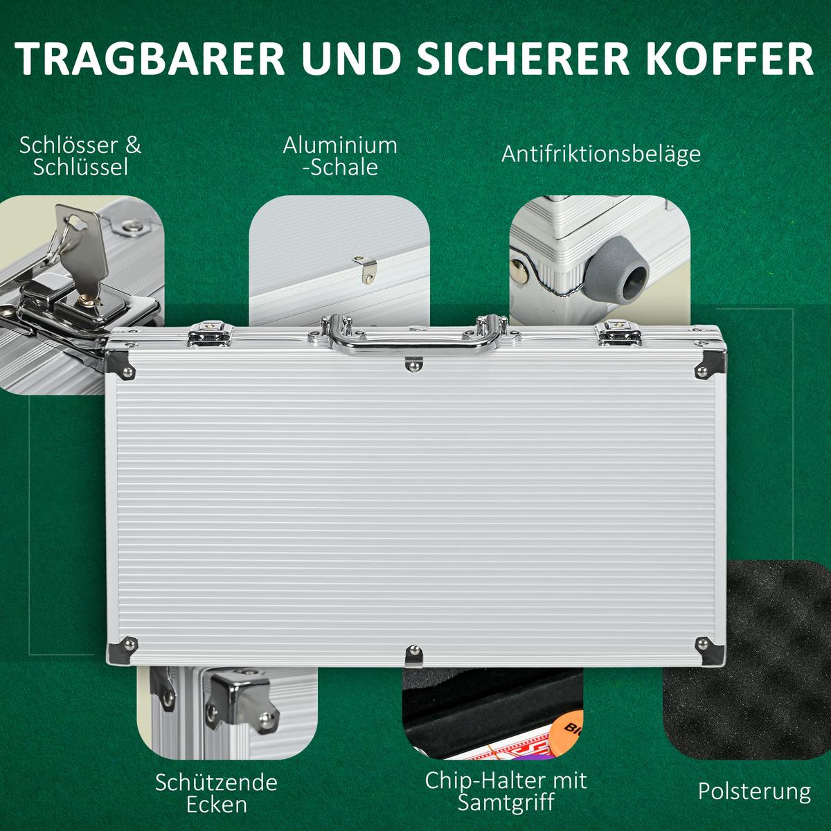 POKERKOFFER Set, 300 Pokerchips 11,5 Gramm, Pokerset mit Schloss Silber - Silberfarben, Metall (23/38.5cm) - SPORTNOW