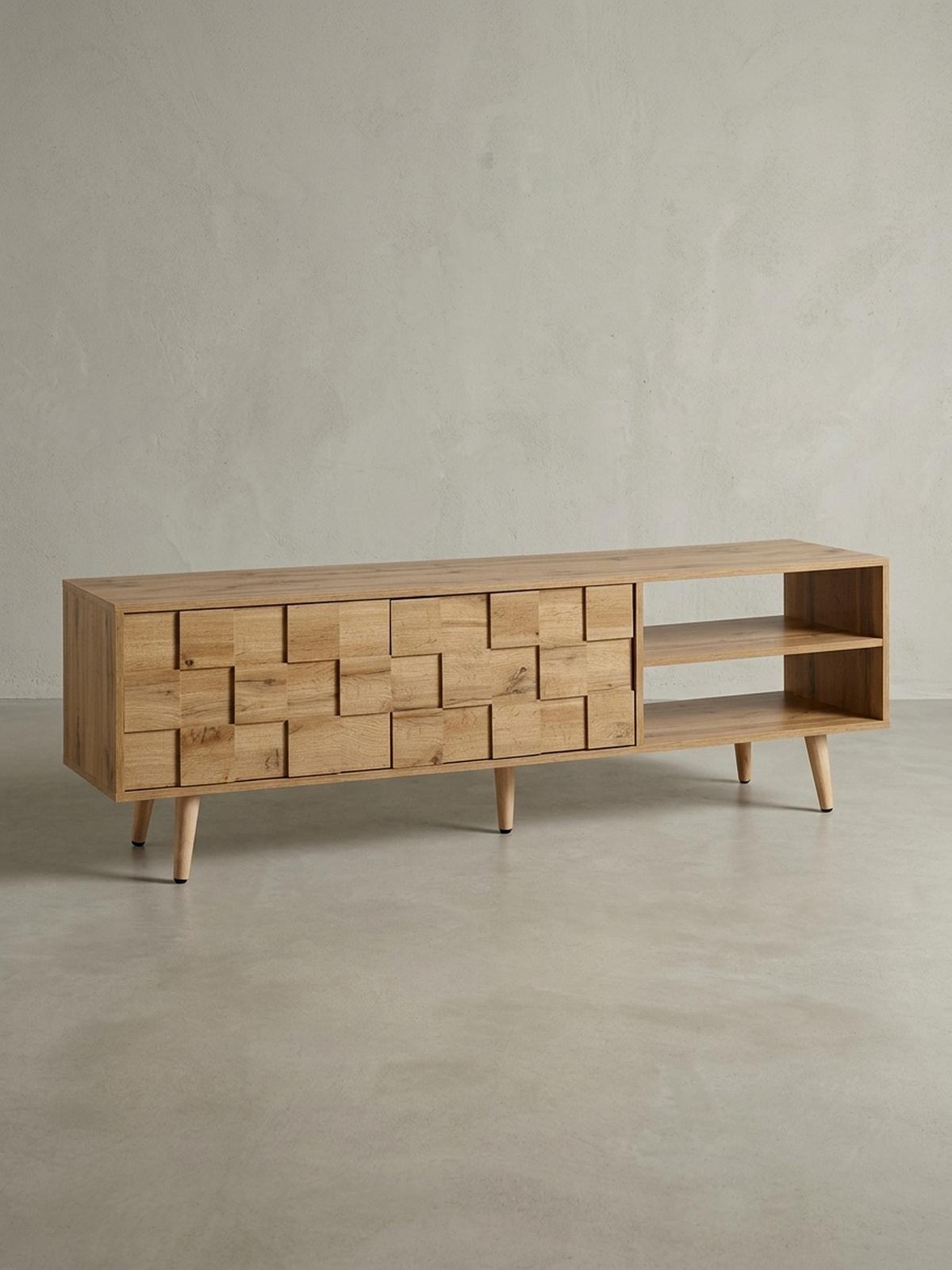 LOWBOARD Eiche-Dekor Modern Stil für 70-Zoll Fernseher - Braun, Eichenholz/Holz (160/51/40cm) - KADIMA DESIGN