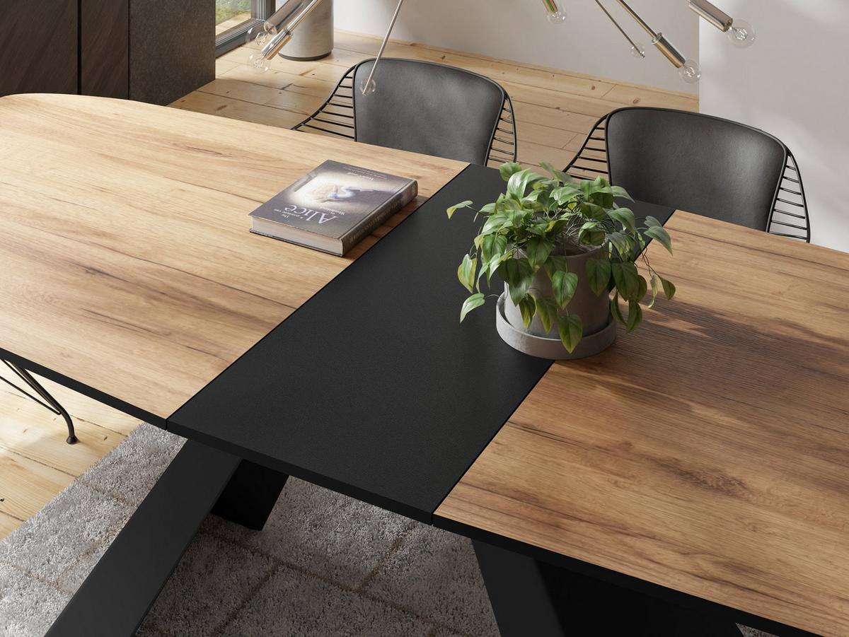 ESSTISCH Monte rechteckig ausziehbar, Craft Eiche 180-220/90/76 cm - Eiche Wotan/Schwarz, Holzwerkstoff/Metall (90/218/76cm) - WFL GROUP