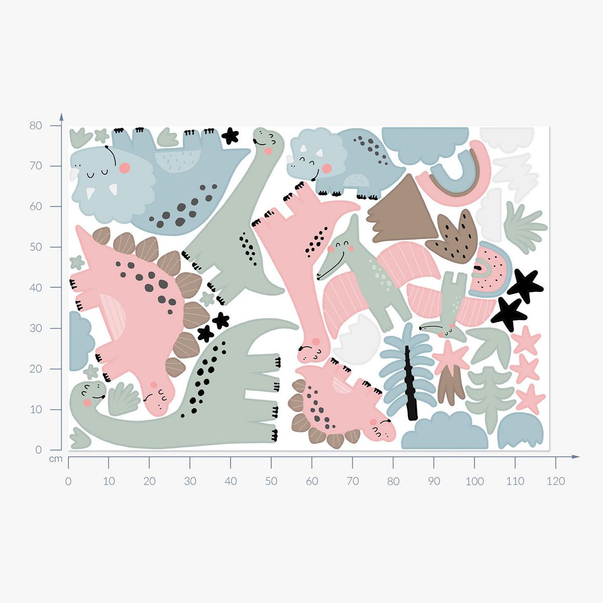 WANDAUFKLEBER 80x118cm - Dino-Familie - Multicolor, Kunststoff (80/118/0.1cm) - Wallfluent