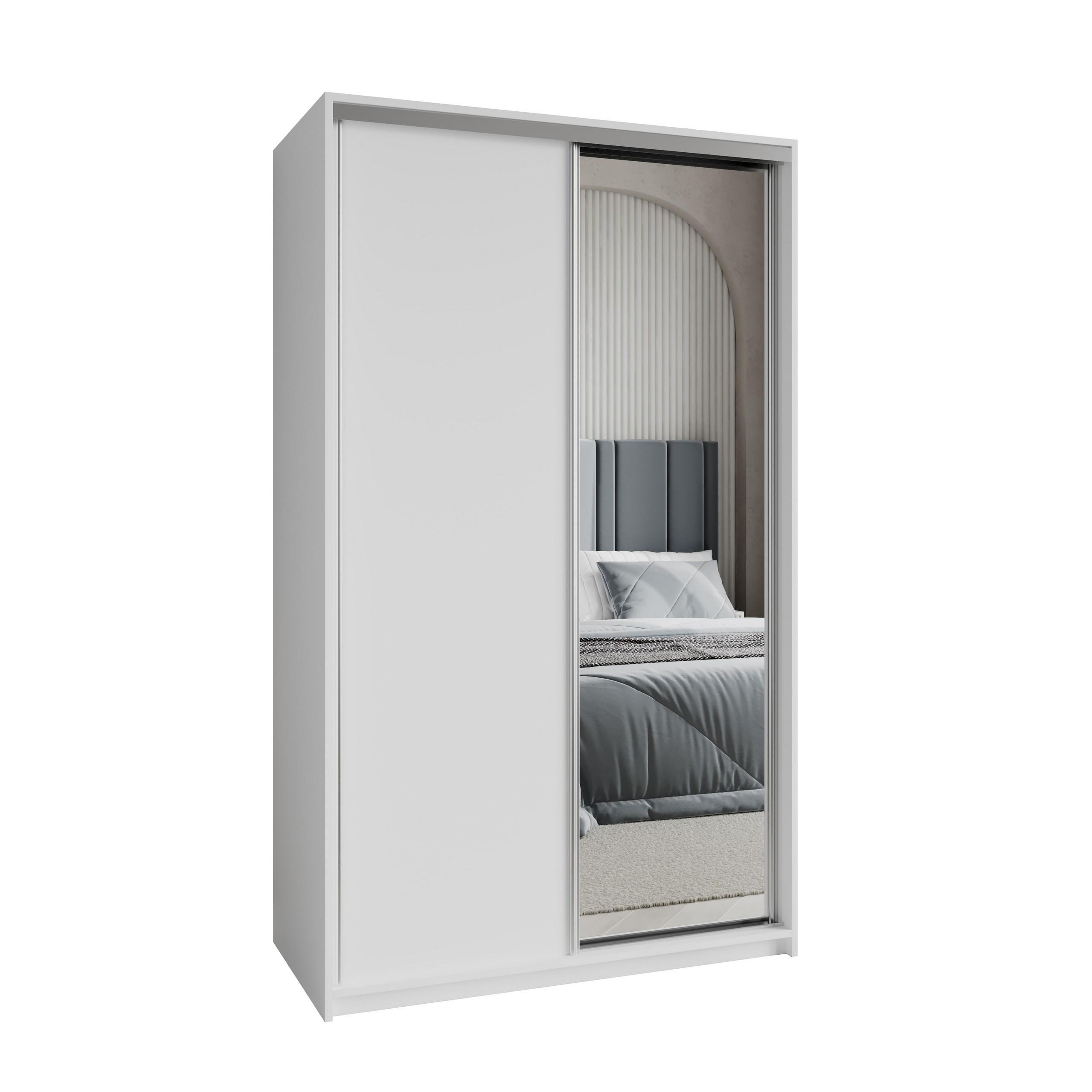 SCHWEBETÜRENSCHRANK TAVI 120/205/60 cm 2-türig mit Spiegel Weiß - Weiß, Holzwerkstoff (120/205/60cm) - MASSENO