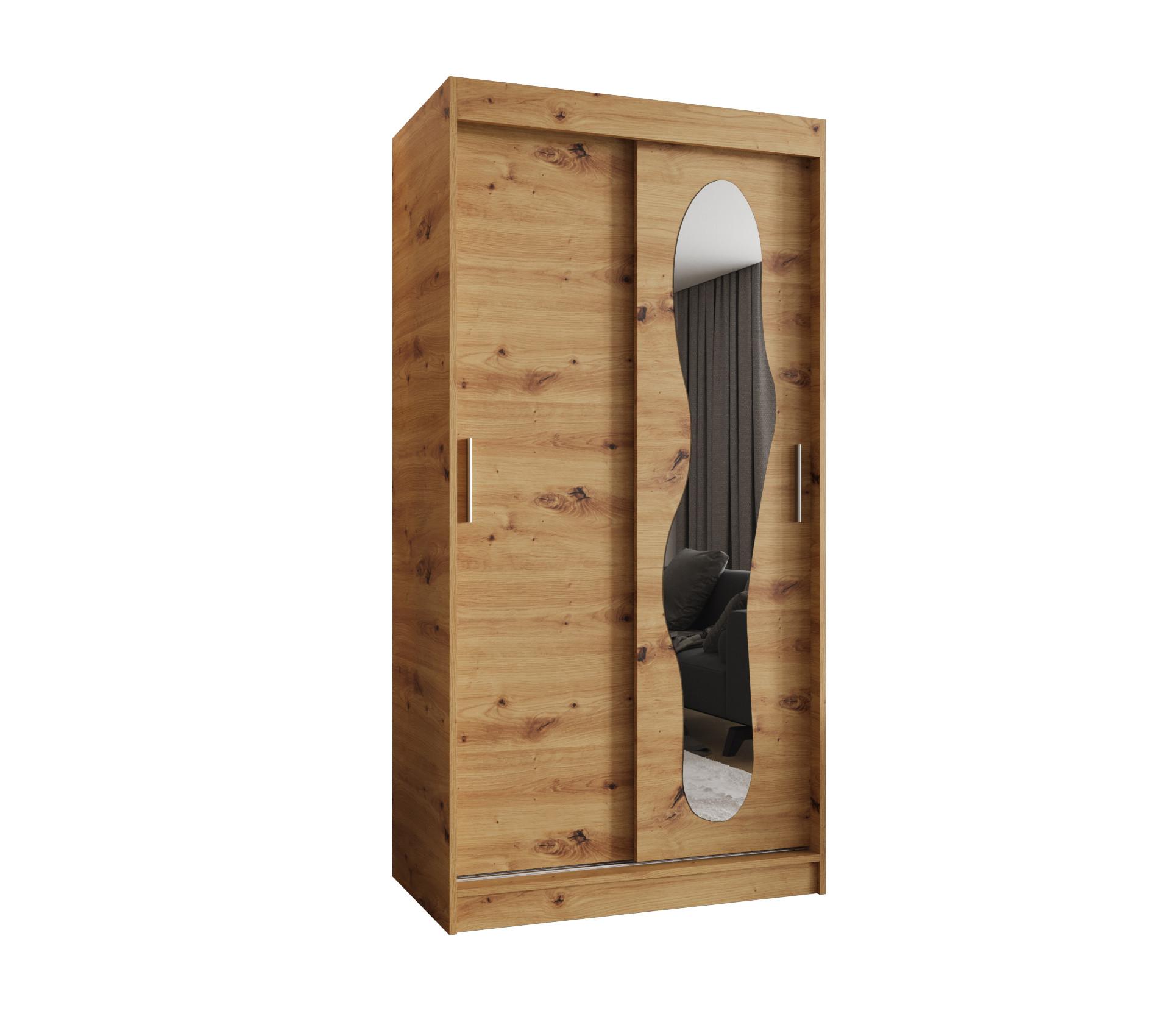 SCHIEBETÜRENSCHRANK mit Spiegel ULTRA 200/100/62 2-türig - Silberfarben/Eiche Artisan, Holz (100/200/62cm) - MÖBEL KRYSPOL