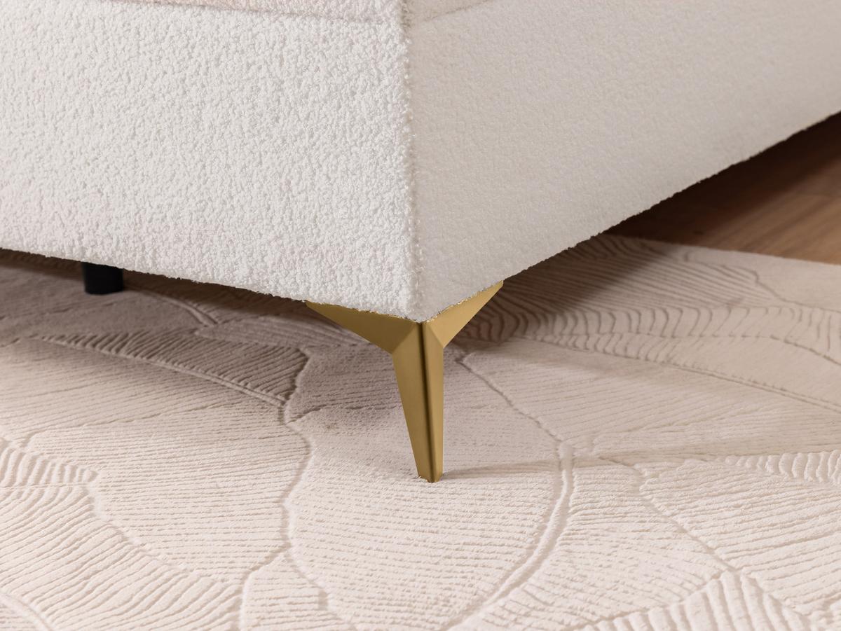 BOXBETT Sonna 200/200 cm Weiß Bouclé-Stoff mit abgerundetem Kopfteil und mit goldenen Metallfüße - Goldfarben/Weiß, Holz/Textil (200/200cm) - S-Style Möbel