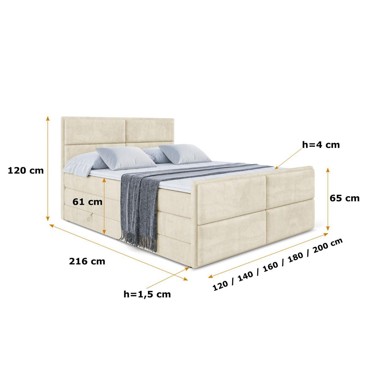 BOXSPRINGBETT AURA-Z KING - 120 x 200 - H3/H4 - Beige - Beige, Holzwerkstoff (120/200cm) - ALTDECOR