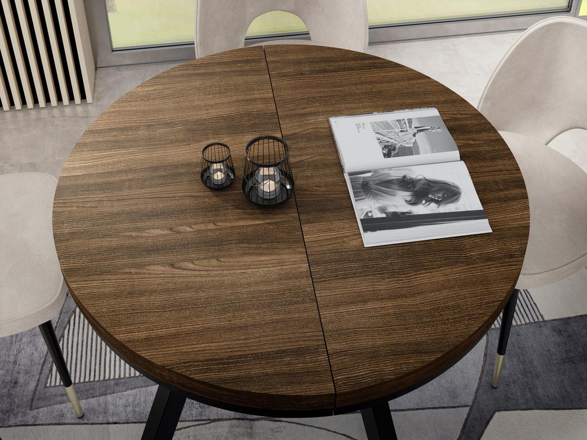 ESSTISCH Twixy runder ausziehbarer, Arvadonna Chestnut 90-170/90/76 cm - Kastanienfarben/Schwarz, Holz/Holzwerkstoff (90/170/76cm) - WFL GROUP
