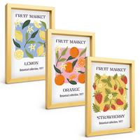 BILDER SET 3er Set - 20x30 cm Goldrahmen - Fruchtposter Zitronen Erdbeeren - Goldfarben, Kunststoff (20/30cm) - TULUP