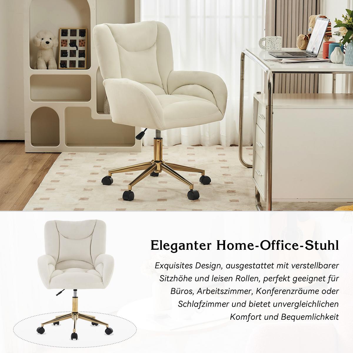 BÜROSTUHL Samt Höhenverstellbar Goldene Beine - Creme, Textil (64/92.5/62cm) - Urban Meuble