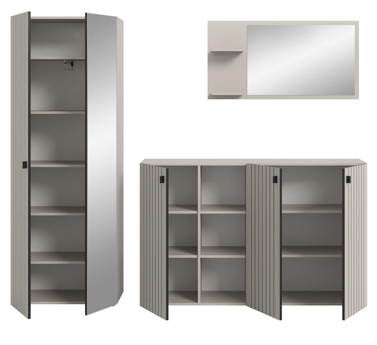 GARDEROBEN-SET 3-teilig Kaschmir 235 cm, Garderobenschränke mit 15 Fächern - Kaschmir/Schwarz, Glas/Holzwerkstoff (235/192/37cm) - Inn.Furn
