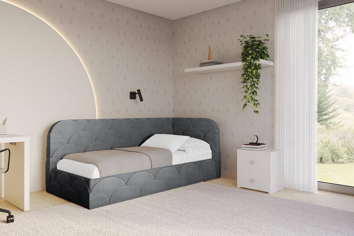 EINZELLBETT Jugendbett mit Bettkasten, Links - ELRY 80x200 Dunkelgrau - Graphitfarben, Holzwerkstoff/Textil (80/200cm) - ALTDECOR