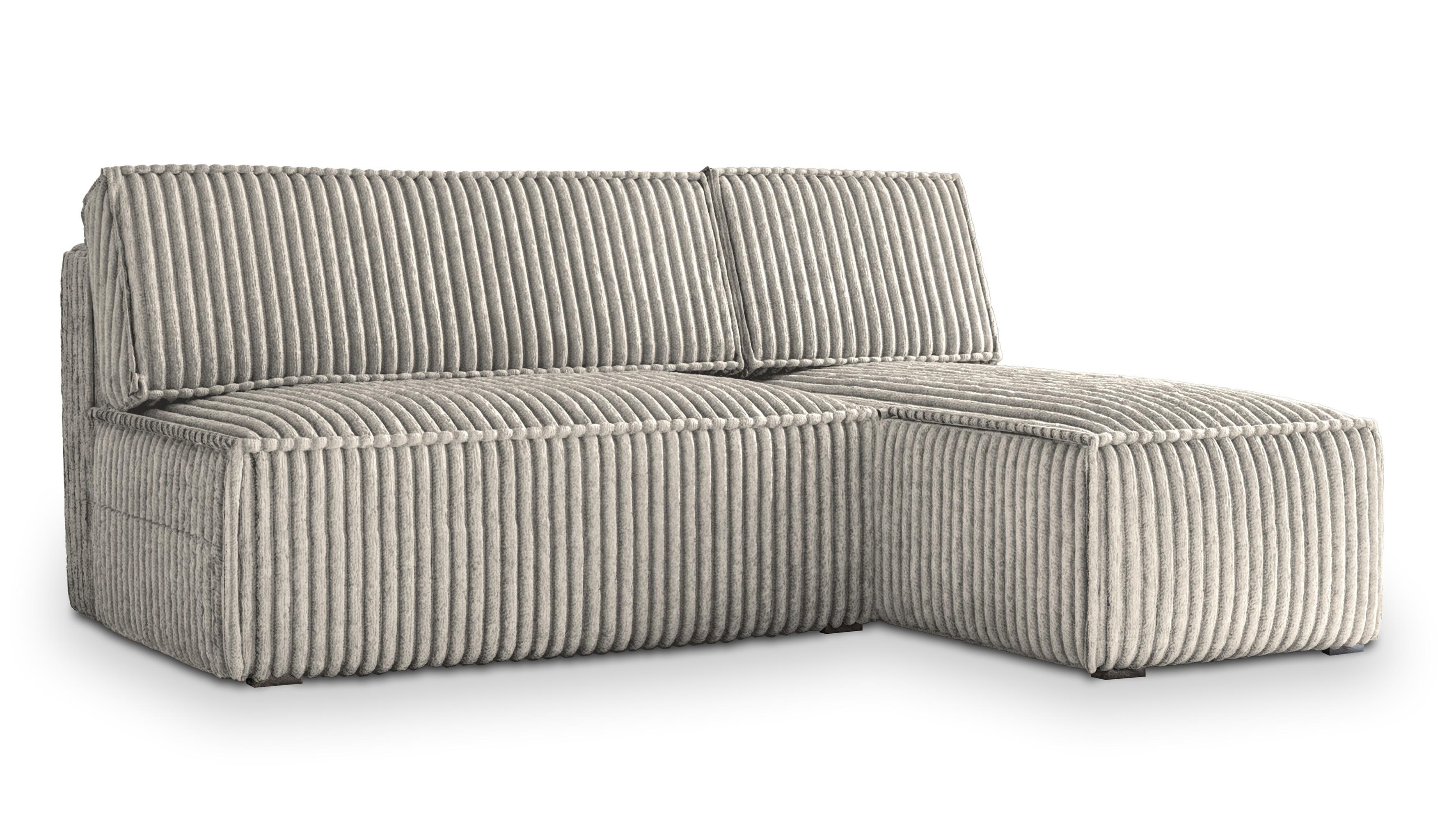 ECKSOFA BRISO T Hellgrau Kordstoff mit Schlaffunktion - Hellgrau/Grau, Holz/Kunststoff (200/140cm) - MASSENO