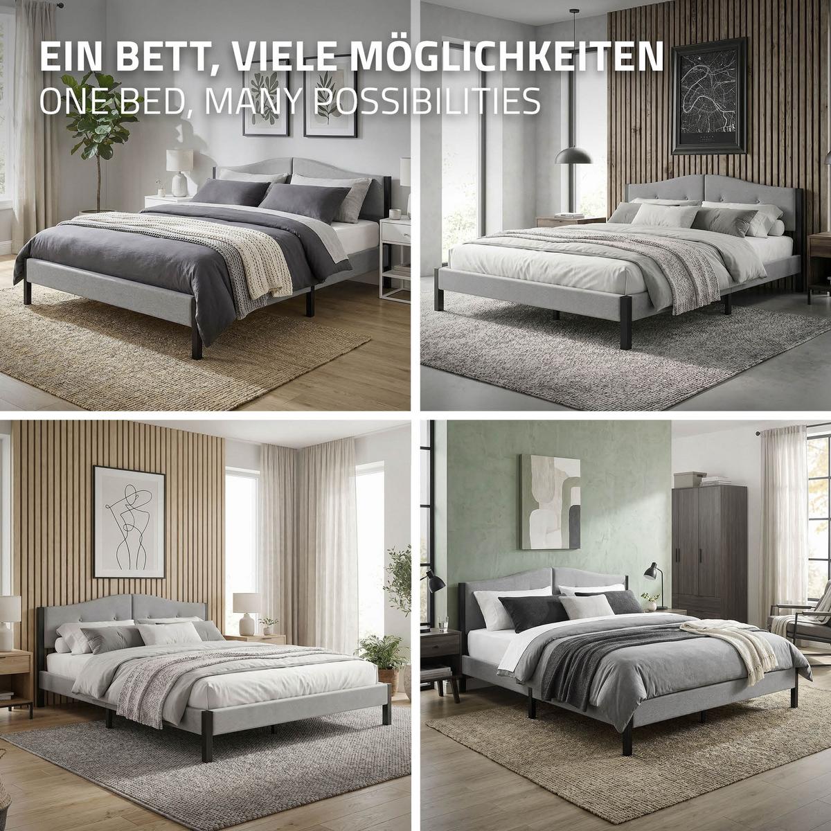 POLSTERBETT 160x200 cm Grau mit Lattenrost und Leinenstoff - Grau, Holzwerkstoff/Textil (160/200cm) - ML-DESIGN