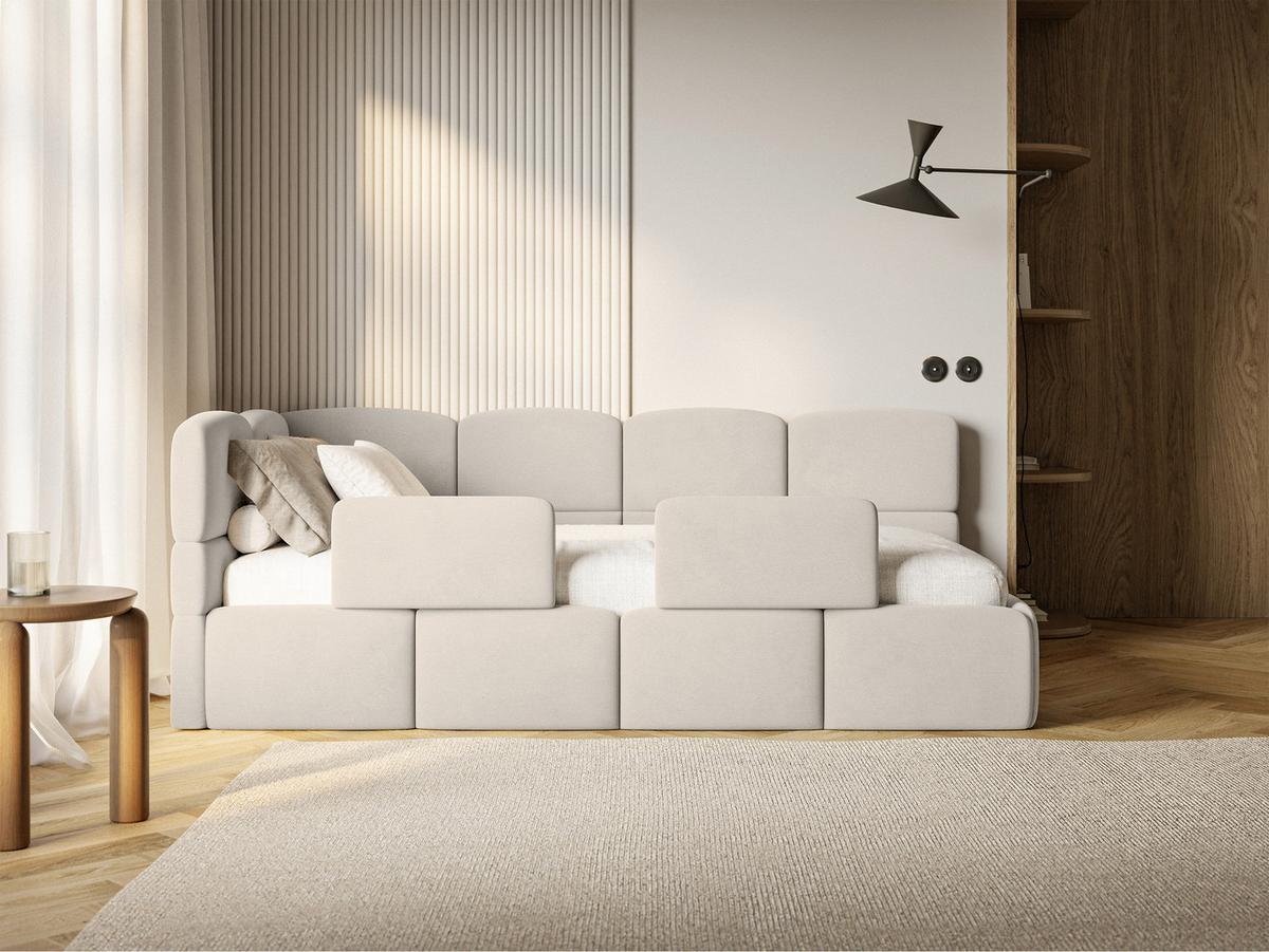 KINDERBETT Cloudy Hellbeige 90x200 cm, mit Matratze & Rausfallschutz, Kopfteil links, Samt - Ecru/Schwarz, Kunststoff/Textil (90/200cm) - Selsey