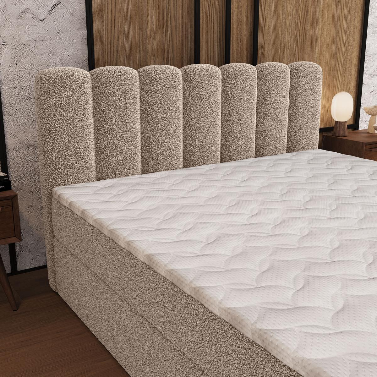 BOXBETT CELLA 140x200 cm mit Matratze und Topper - Beige - Beige, Holz (140/200cm) - MASSENO