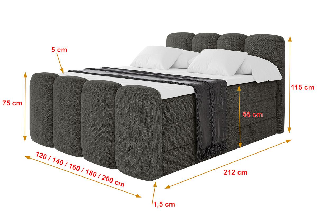 BOXBETT mit Matratze H3|H4 und Lattenrost - NINA-Z KING - 160x200 cm Aragon - Grau - Grau, Holzwerkstoff (160/200cm)