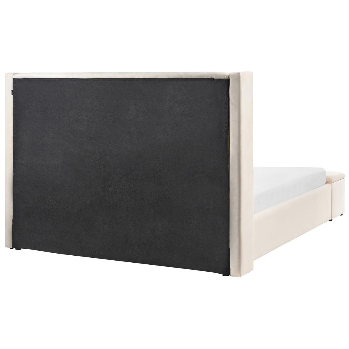 BETT mit Stauraum bank160/200 cm Samtstoff Cremeweiß Noyers - Creme, Textil (160/200cm) - Beliani