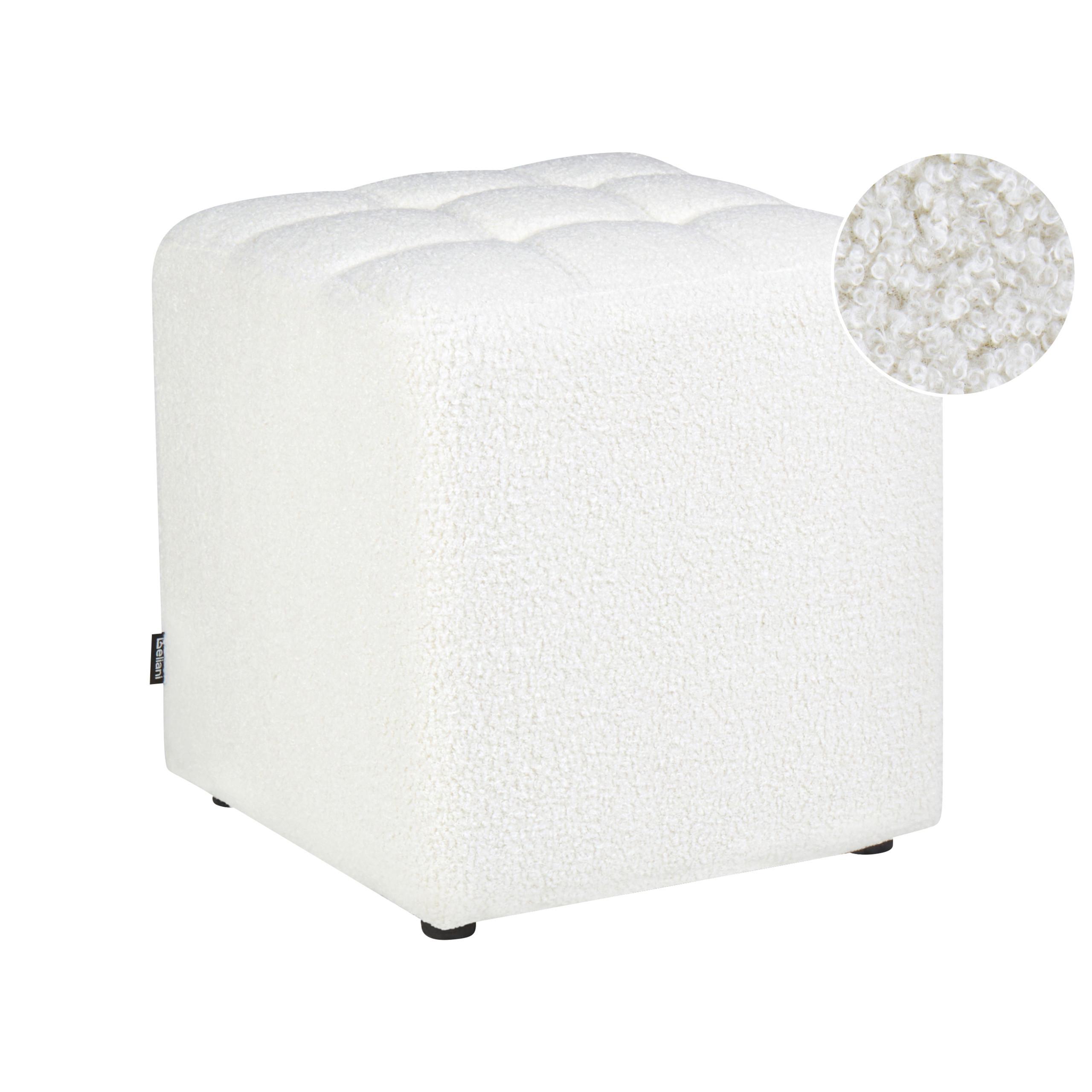 POUF Bouclé Weiß Kansas - Weiß, Textil (38/39/38cm) - Beliani