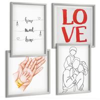BILDER SET 4er Set - 50x50 cm & 40x60 cm Silberner Rahmen - Familienillustrationen Hausschilder - Silberfarben, Kunststoff (50/50cm) - TULUP