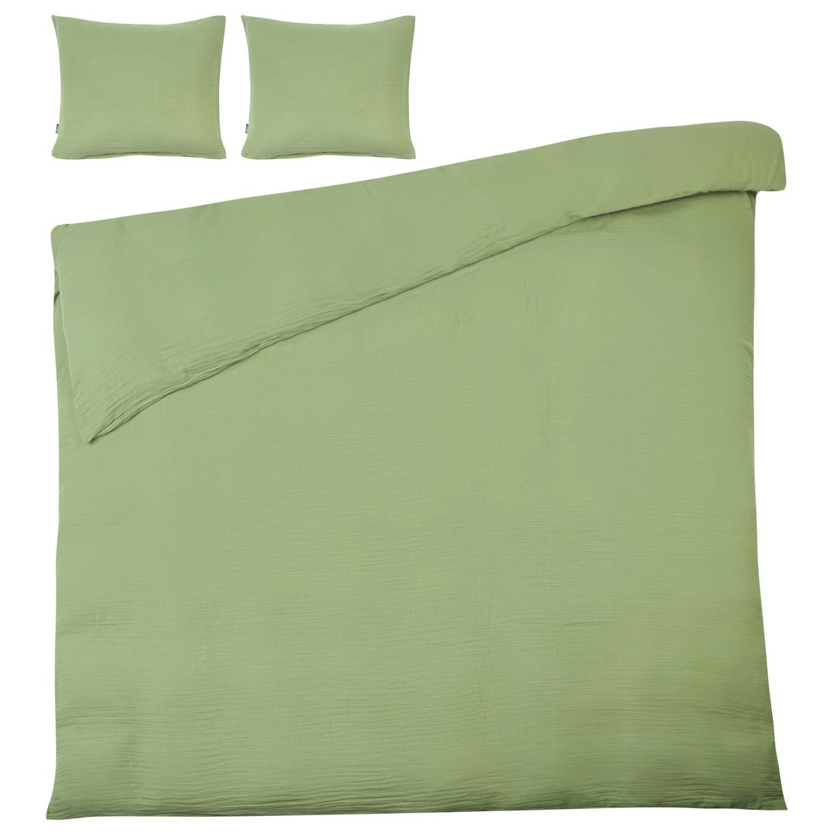 BETTWÄSCHE-SET 220/240 cm Baumwollmusselin Grün Sumner - Grün, Textil (220/240cm) - Beliani