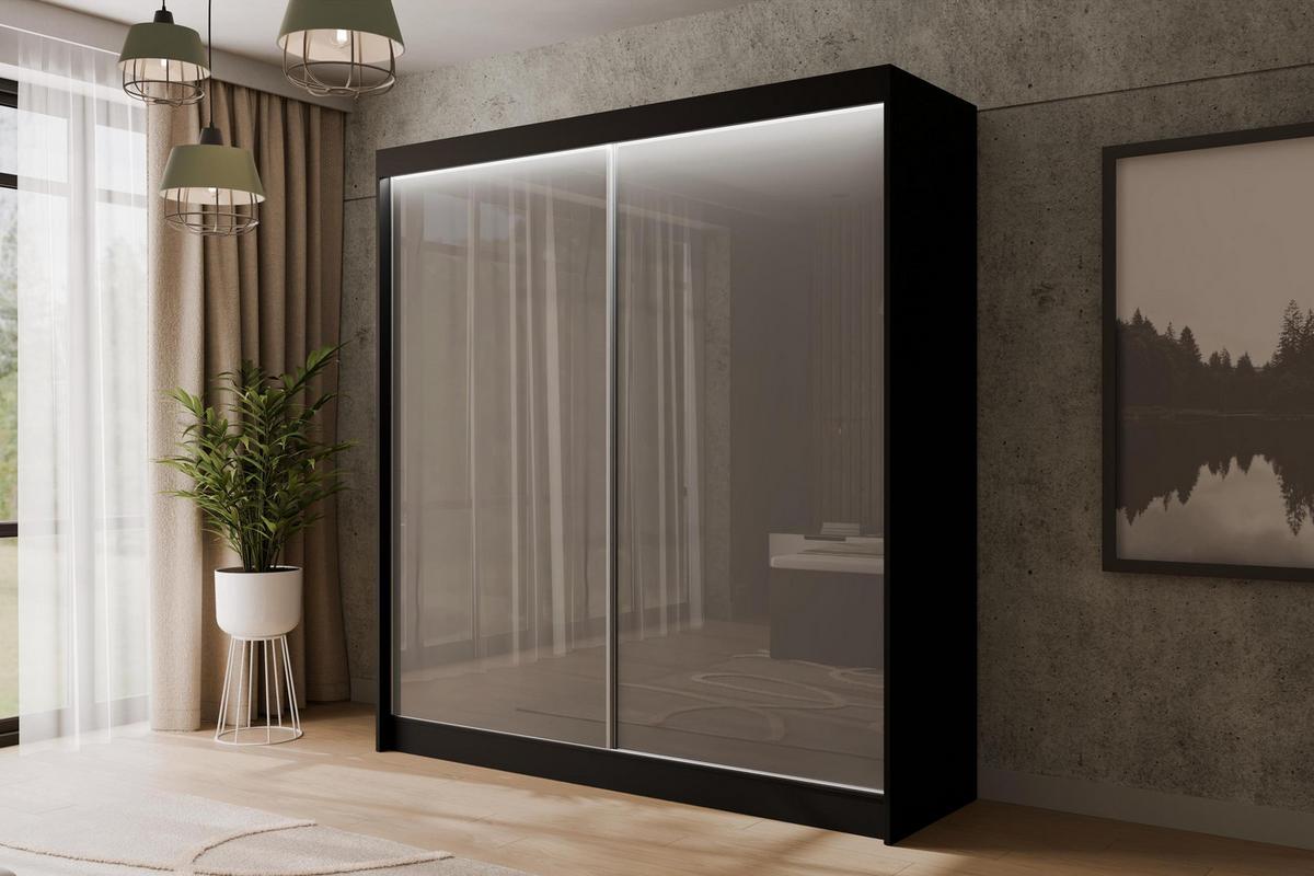 KLEIDERSCHRANK PEKA mit LED - 200 cm - Schwarz|Grau - Schwarz/Grau, Holzwerkstoff (200/215/61cm) - ALTDECOR